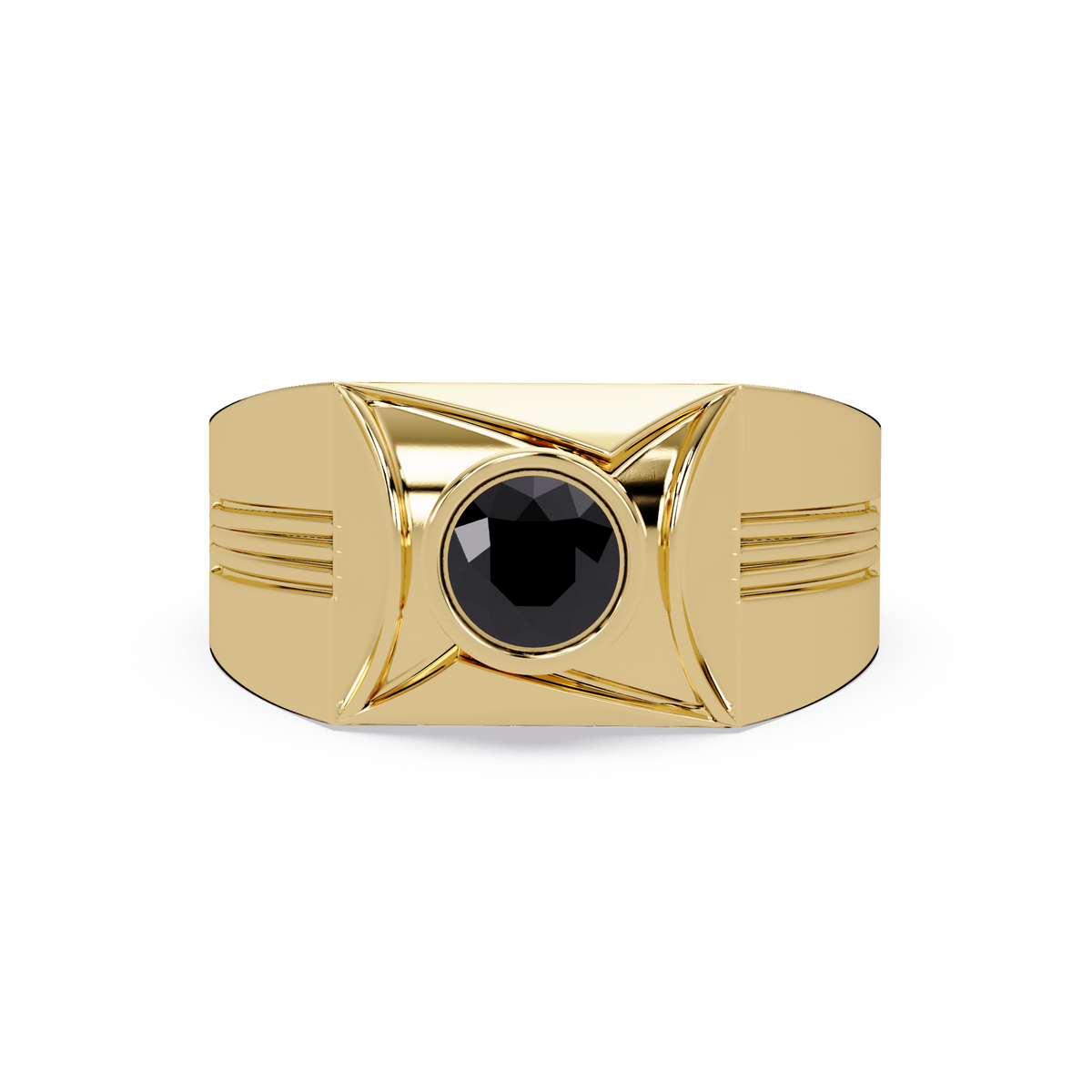 0.5 CTW Bezel Men’s Colorstone Ring with Onyx in Yellow Gold – Lunéa Paris