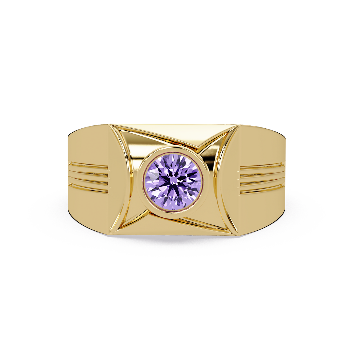 0.5 CTW Bezel Men’s Colorstone Ring with Amethyst Purple in Yellow Gold – Lunéa Paris