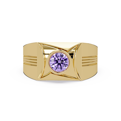 0.5 CTW Bezel Men’s Colorstone Ring with Amethyst Purple in Yellow Gold – Lunéa Paris