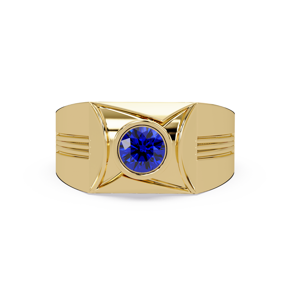 0.5 CTW Bezel Men’s Colorstone Ring with Sapphire Blue in Yellow Gold – Lunéa Paris