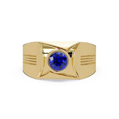 0.5 CTW Bezel Men’s Colorstone Ring with Sapphire Blue in Yellow Gold – Lunéa Paris