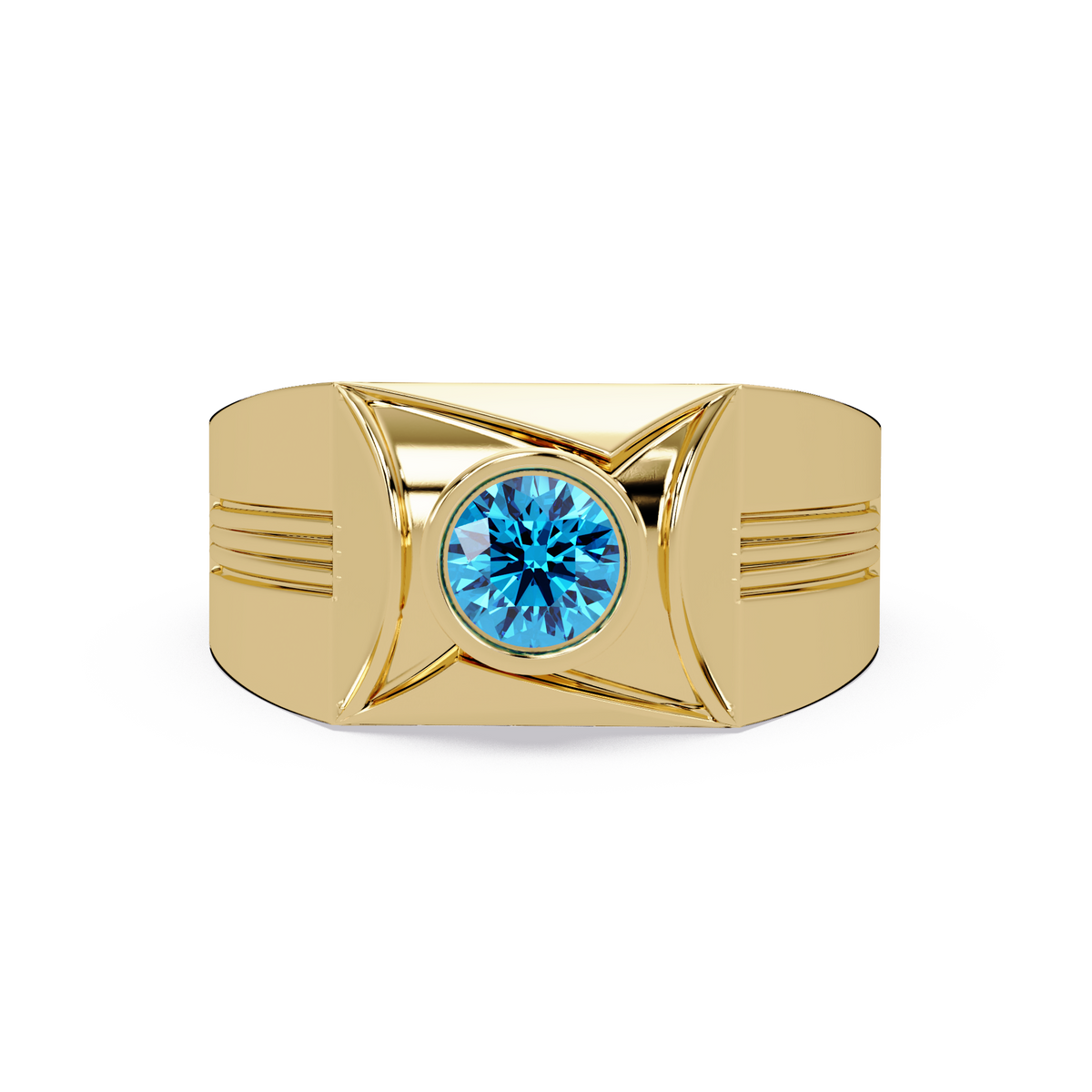 0.5 CTW Bezel Men’s Colorstone Ring with Aquamarine Blue in Yellow Gold – Lunéa Paris