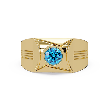 0.5 CTW Bezel Men’s Colorstone Ring with Aquamarine Blue in Yellow Gold – Lunéa Paris