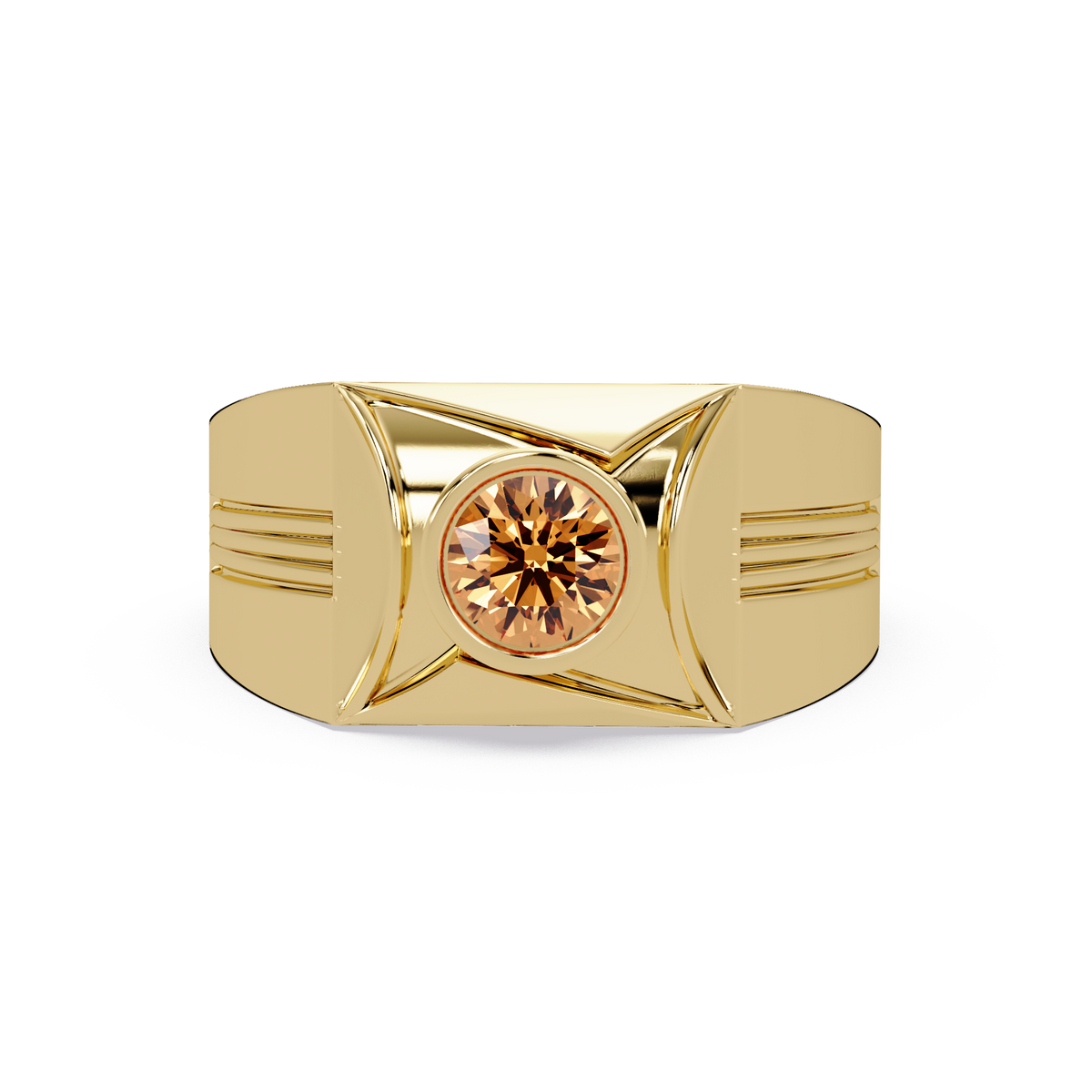 0.5 CTW Bezel Men’s Colorstone Ring with Champagne Topaz in Yellow Gold – Lunéa Paris