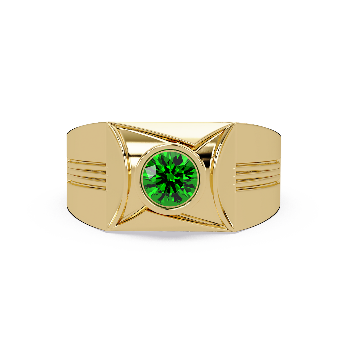0.5 CTW Bezel Men’s Colorstone Ring with Emerald Green in Yellow Gold – Lunéa Paris