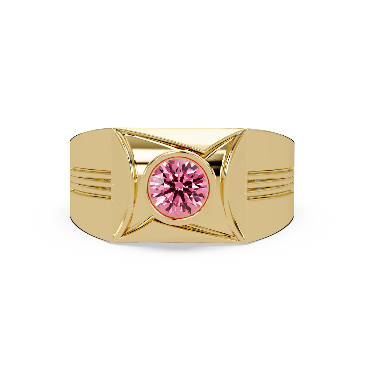 0.5 CTW Bezel Men’s Colorstone Ring with Tourmaline Pink in Yellow Gold – Lunéa Paris