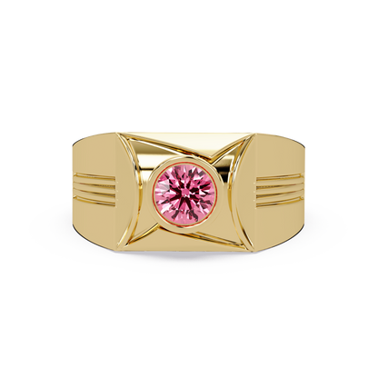 0.5 CTW Bezel Men’s Colorstone Ring with Tourmaline Pink in Yellow Gold – Lunéa Paris