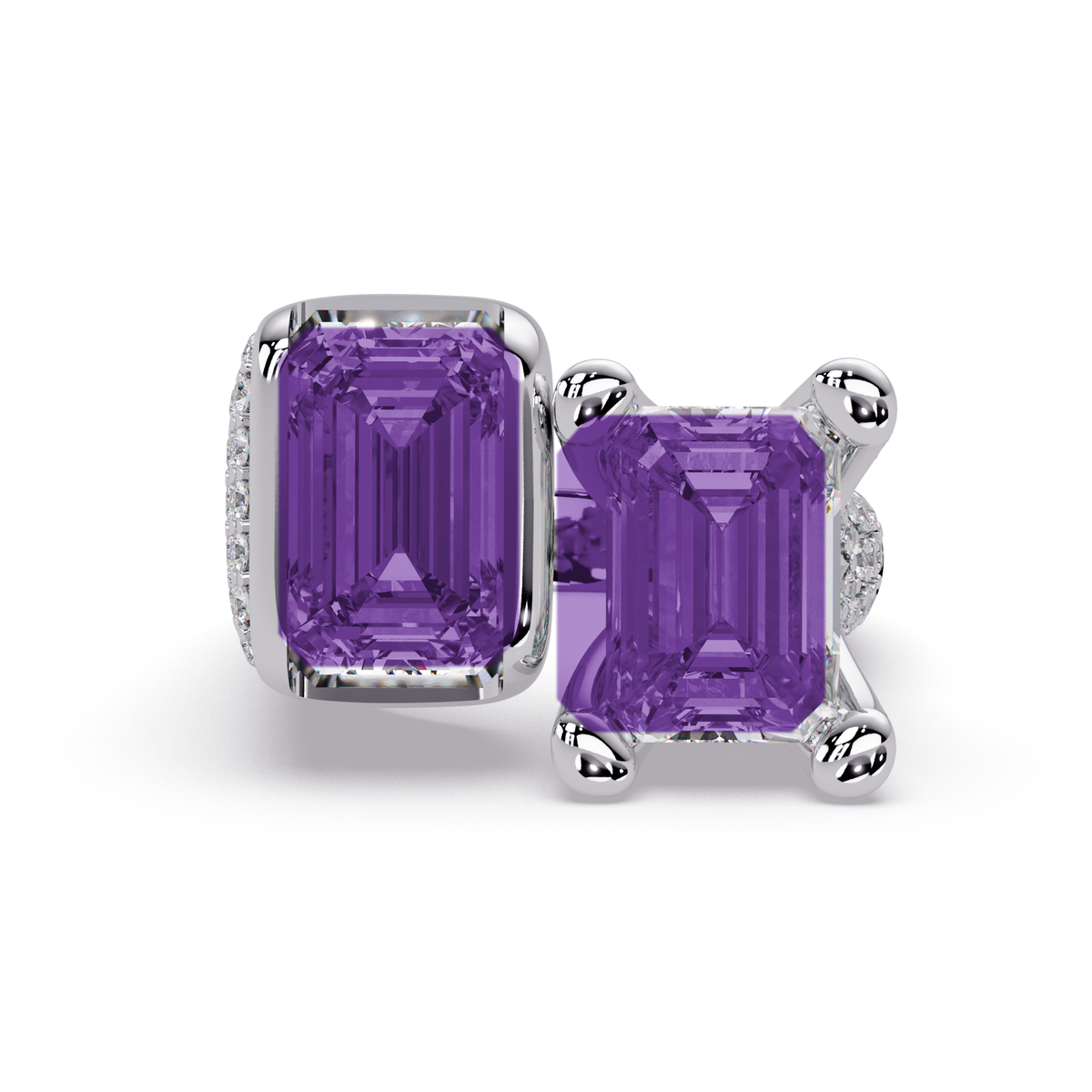6.9 CTW Baguette Toi et Moi Pavé Colorstone Ring with Amethyst Purple stones in 14K White Gold – Lunéa Paris