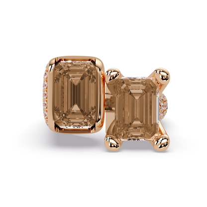 6.9 CTW Baguette Toi et Moi Pavé Colorstone Ring with Champagne Topaz stones in 14K Rose Gold – Lunéa Paris