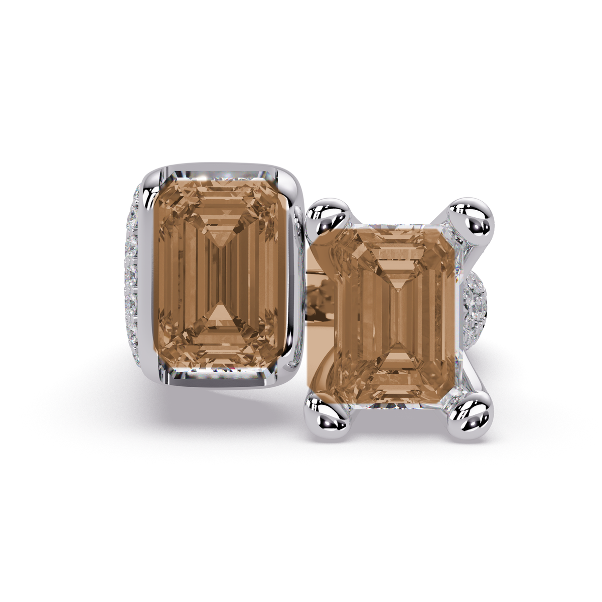 6.9 CTW Baguette Toi et Moi Pavé Colorstone Ring with Champagne Topaz stones in 14K White Gold – Lunéa Paris