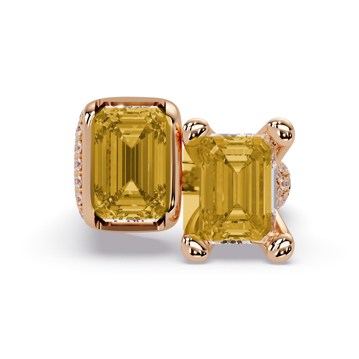 6.9 CTW Baguette Toi et Moi Pavé Colorstone Ring with Citrine Yellow stones in 14K Rose Gold – Lunéa Paris