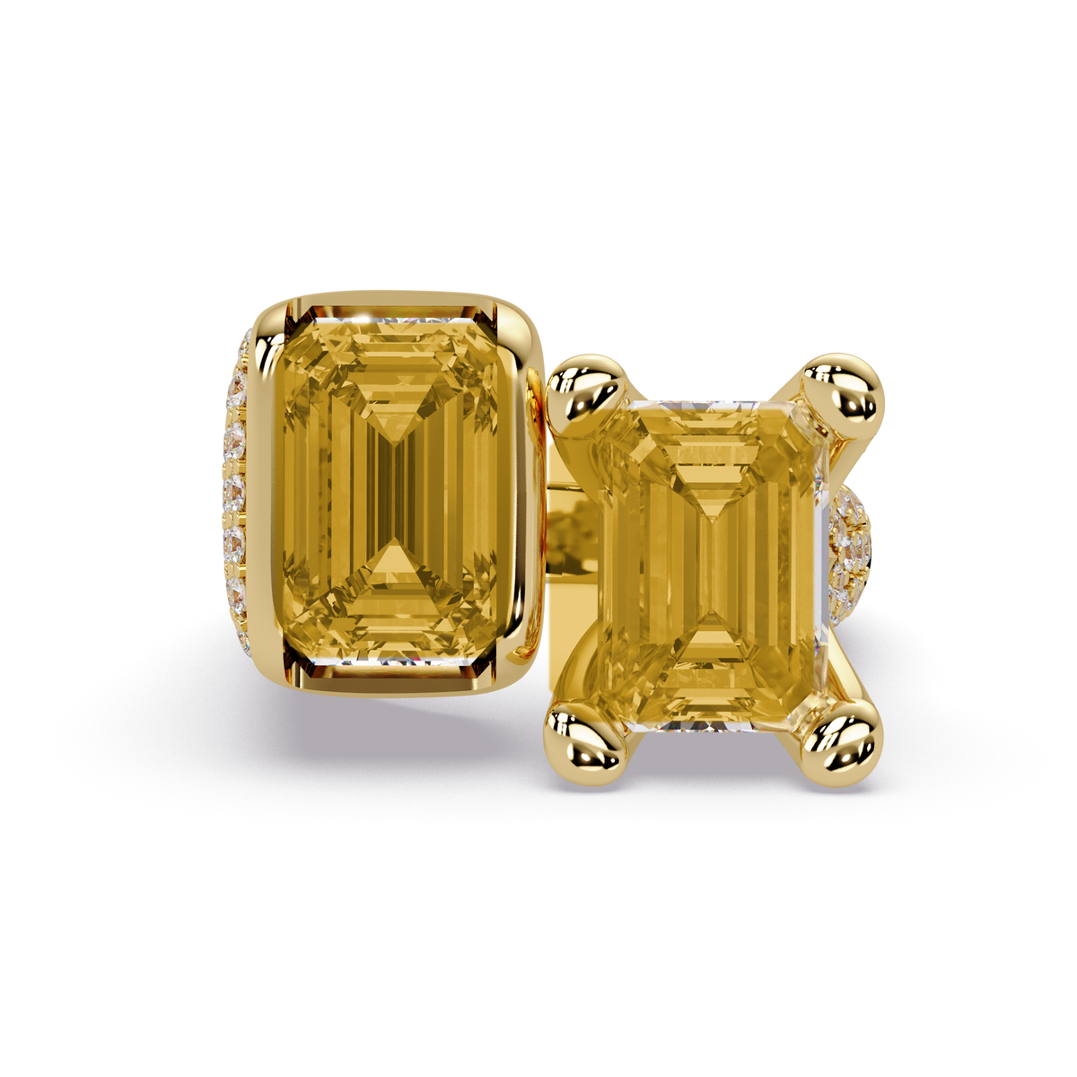 6.9 CTW Baguette Toi et Moi Pavé Colorstone Ring with Citrine Yellow stones in 14K Yellow Gold – Lunéa Paris