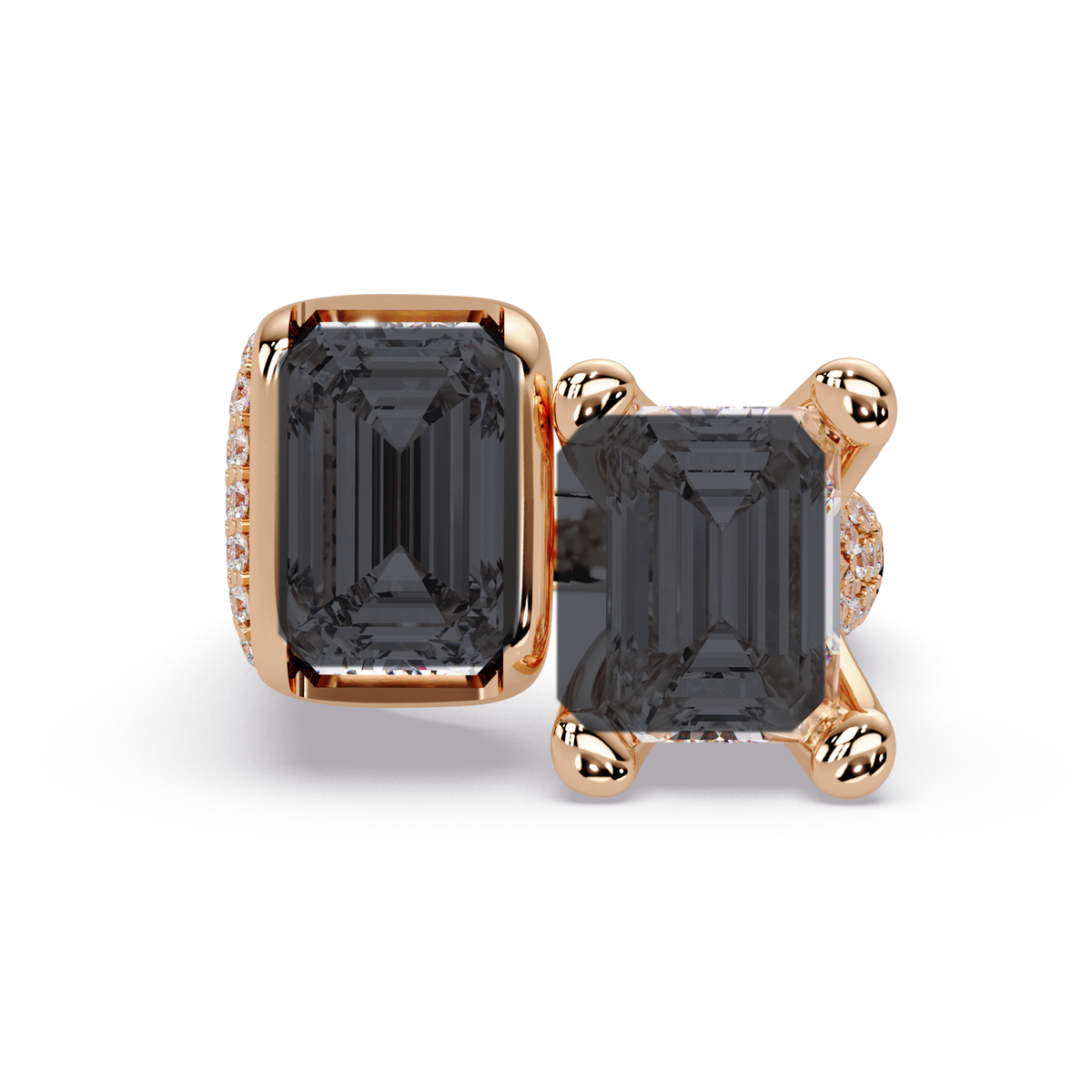 6.9 CTW Baguette Toi et Moi Pavé Colorstone Ring with Onyx stones in 14K Rose Gold – Lunéa Paris