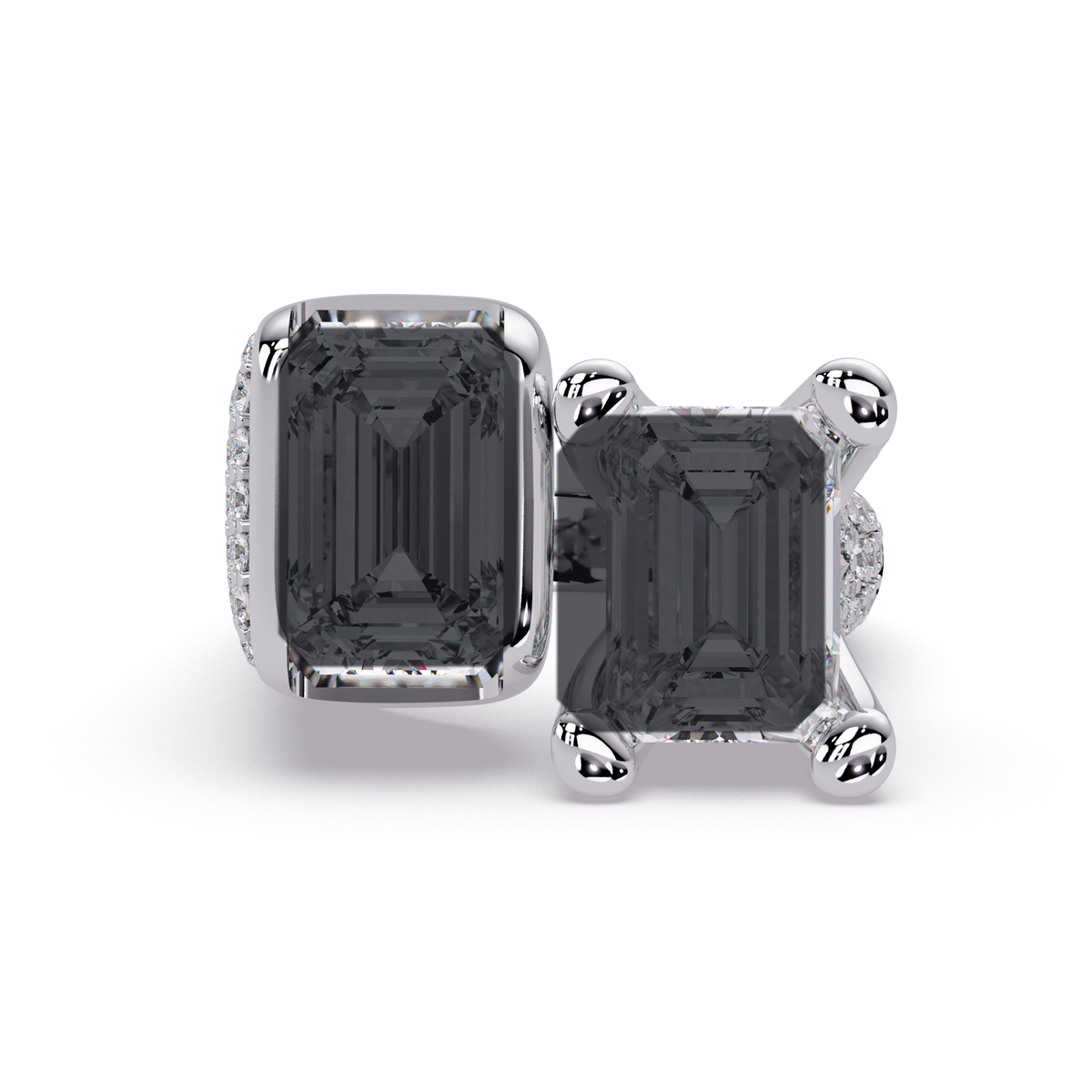 6.9 CTW Baguette Toi et Moi Pavé Colorstone Ring with Onyx stones in 14K White Gold – Lunéa Paris
