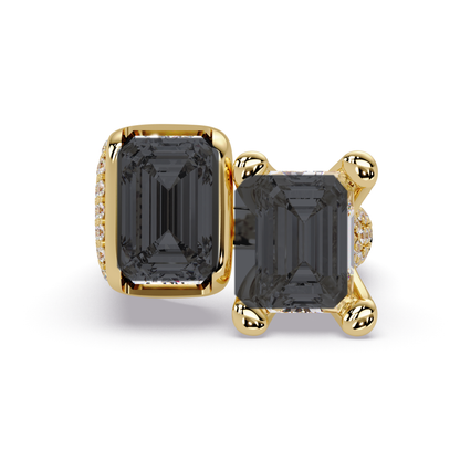 6.9 CTW Baguette Toi et Moi Pavé Colorstone Ring with Onyx stones in 14K Yellow Gold – Lunéa Paris