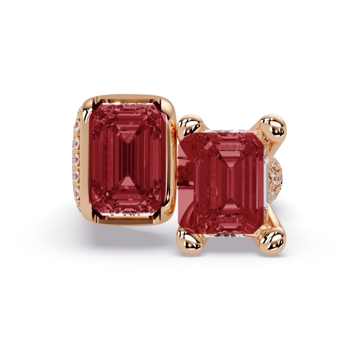 6.9 CTW Baguette Toi et Moi Pavé Colorstone Ring with Ruby Red stones in 14K Rose Gold – Lunéa Paris