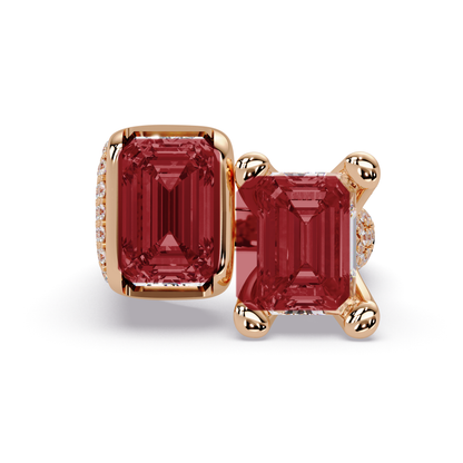 6.9 CTW Baguette Toi et Moi Pavé Colorstone Ring with Ruby Red stones in 14K Rose Gold – Lunéa Paris