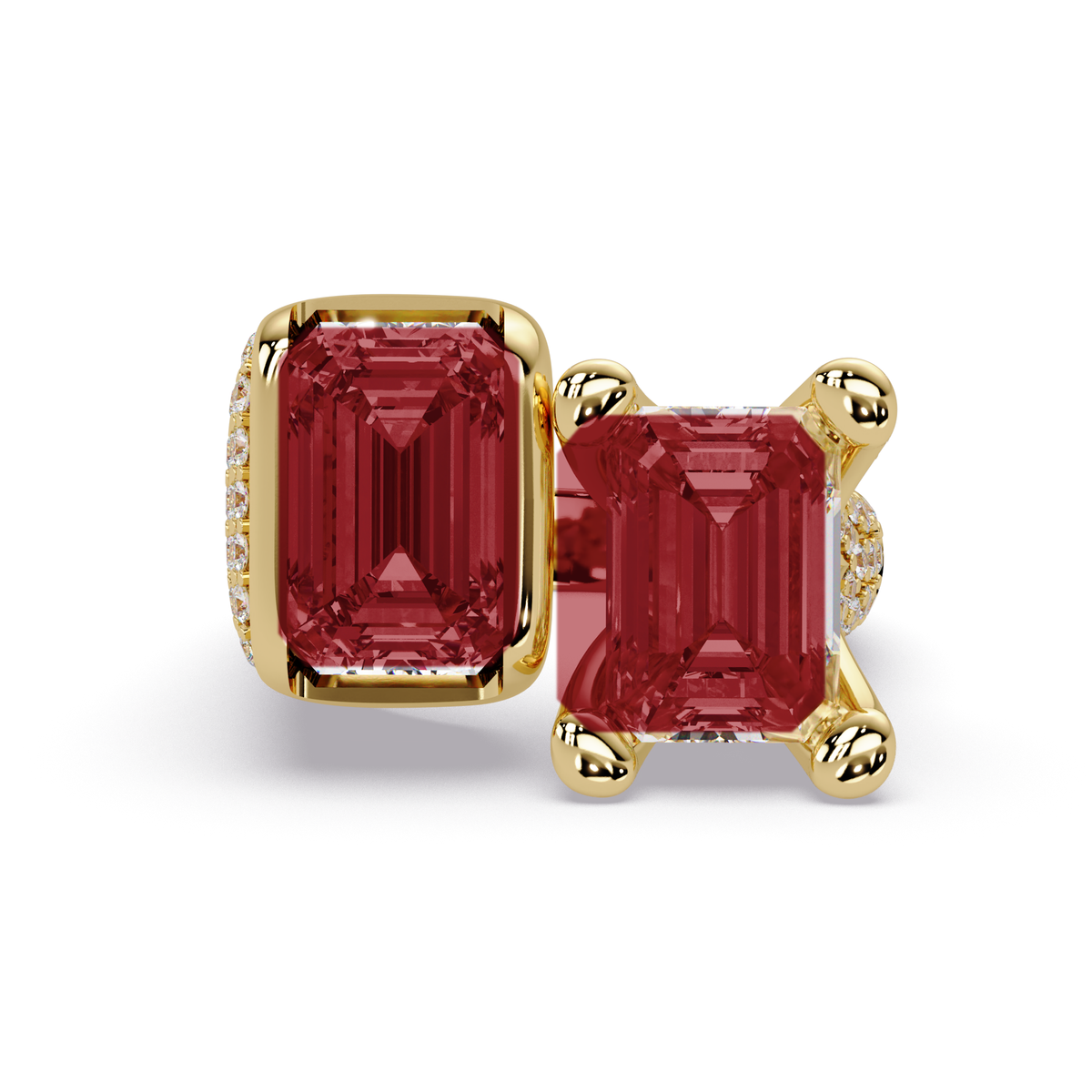 6.9 CTW Baguette Toi et Moi Pavé Colorstone Ring with Ruby Red stones in 14K Yellow Gold – Lunéa Paris