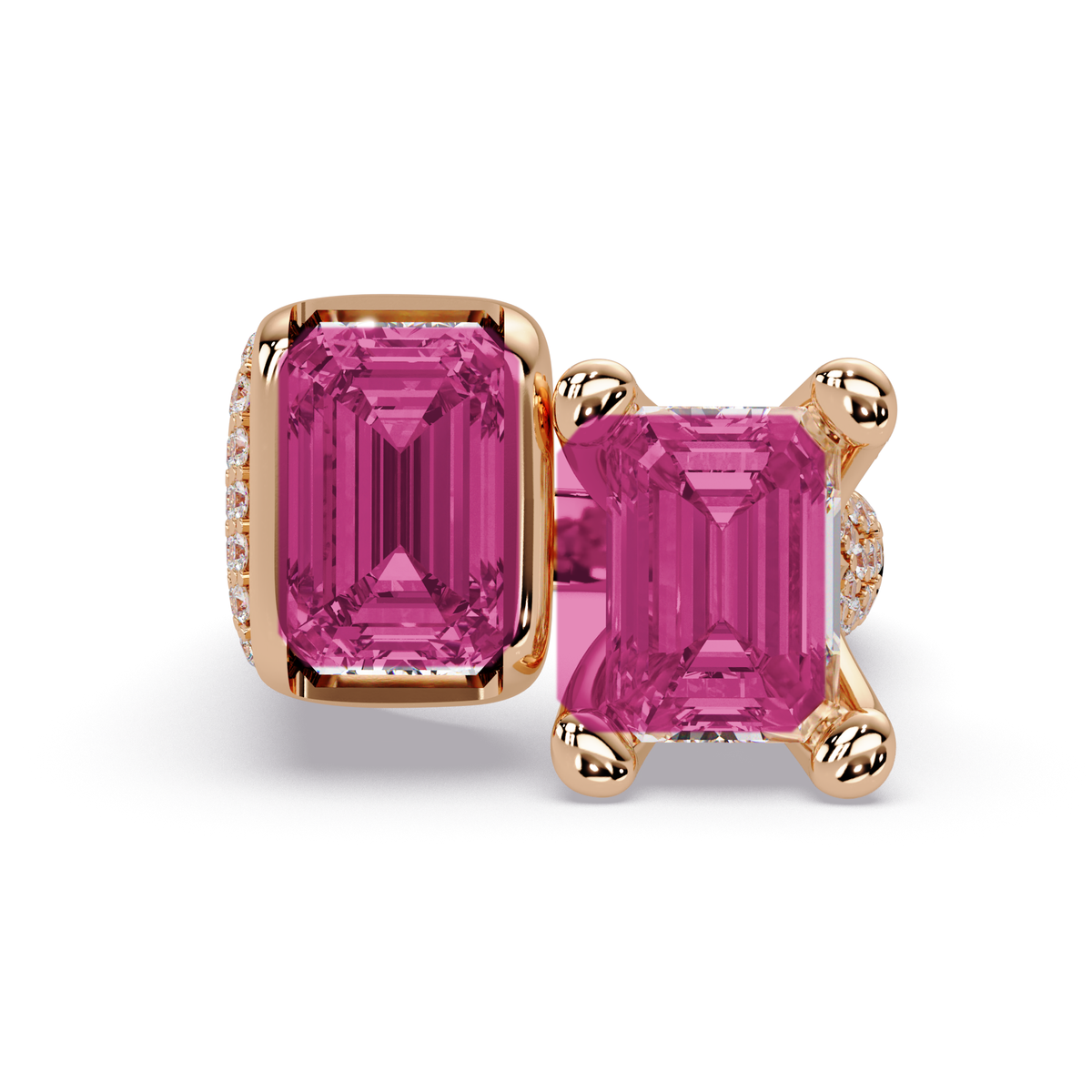 6.9 CTW Baguette Toi et Moi Pavé Colorstone Ring with Tourmaline Pink stones in 14K Rose Gold – Lunéa Paris