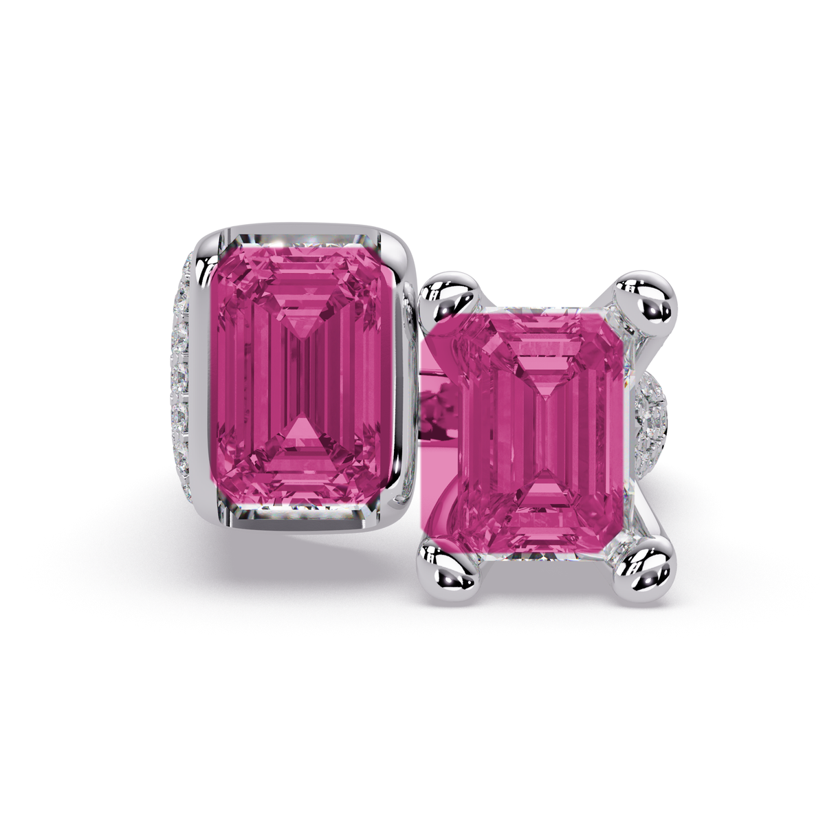 6.9 CTW Baguette Toi et Moi Pavé Colorstone Ring with Tourmaline Pink stones in 14K White Gold – Lunéa Paris