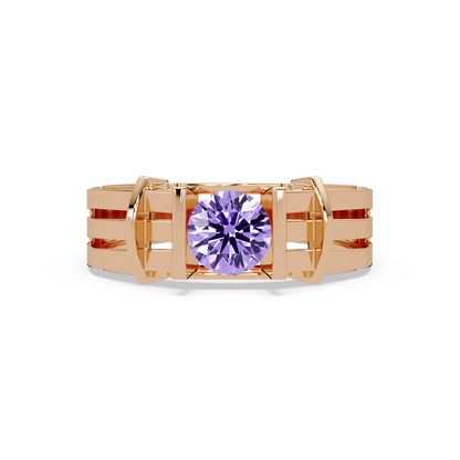 0.8 CTW Round Geometric Split-Rail Men’s Colorstone Ring with Amethyst Purple in Rose Gold – Lunéa Paris