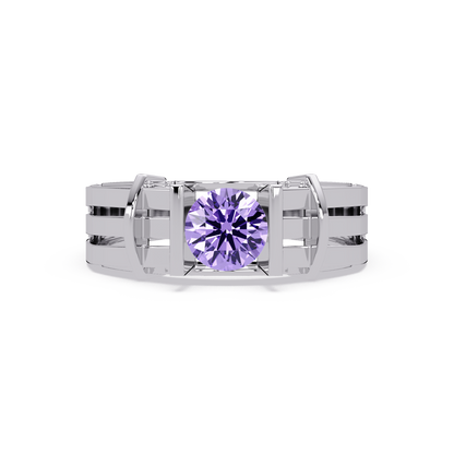 0.8 CTW Round Geometric Split-Rail Men’s Colorstone Ring with Amethyst Purple in White Gold – Lunéa Paris