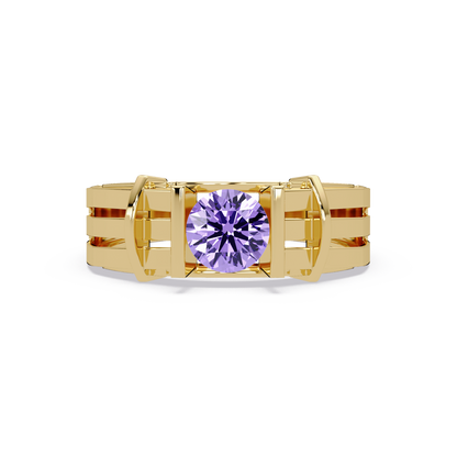 0.8 CTW Round Geometric Split-Rail Men’s Colorstone Ring with Amethyst Purple in Yellow Gold – Lunéa Paris