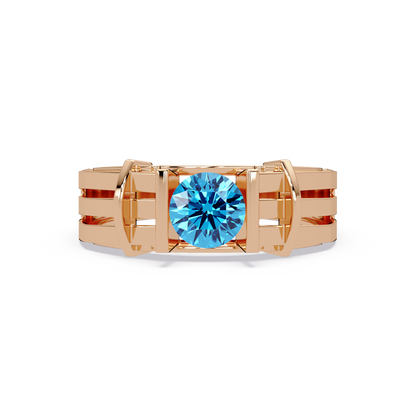 0.8 CTW Round Geometric Split-Rail Men’s Colorstone Ring with Aquamarine Blue in Rose Gold – Lunéa Paris