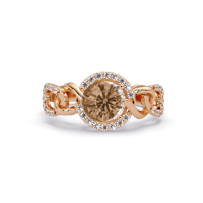 1.0 CTW Round Infinity Halo Pavé Colorstone Ring with Champagne Topaz center in 14K Rose Gold – Lunéa Paris