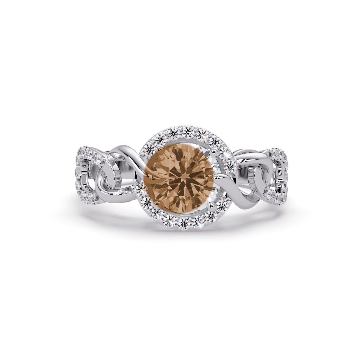 1.0 CTW Round Infinity Halo Pavé Colorstone Ring with Champagne Topaz center in 14K White Gold – Lunéa Paris