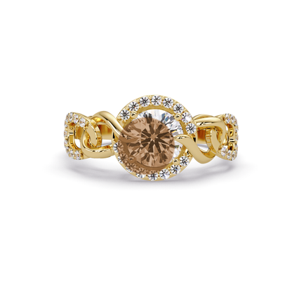 1.0 CTW Round Infinity Halo Pavé Colorstone Ring with Champagne Topaz center in 14K Yellow Gold – Lunéa Paris