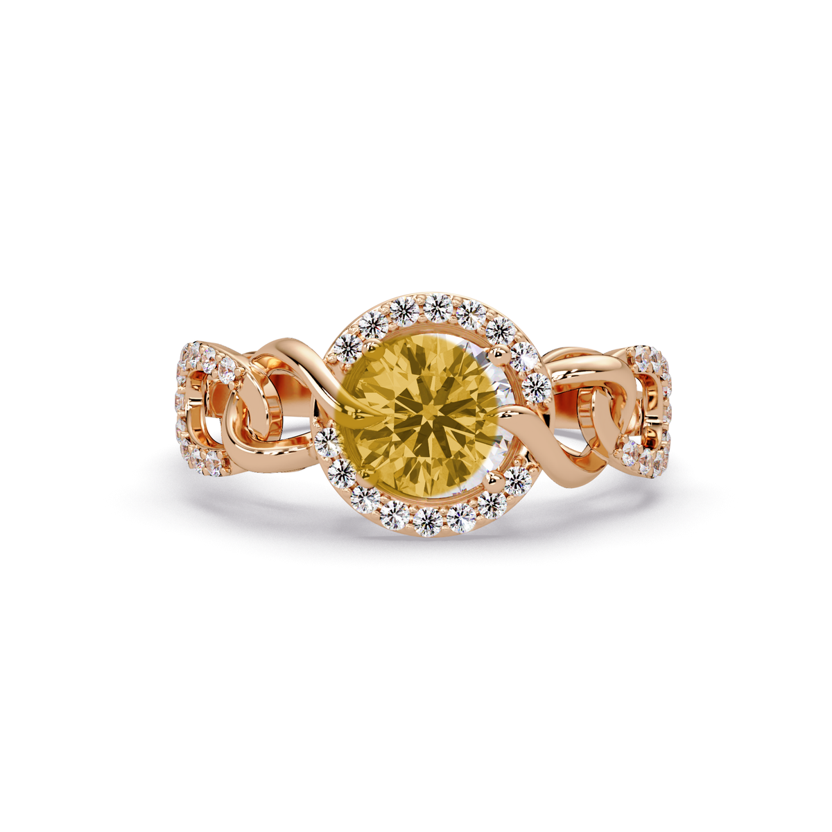1.0 CTW Round Infinity Halo Pavé Colorstone Ring with Citrine Yellow center in 14K Rose Gold – Lunéa Paris