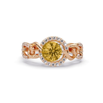 1.0 CTW Round Infinity Halo Pavé Colorstone Ring with Citrine Yellow center in 14K Rose Gold – Lunéa Paris