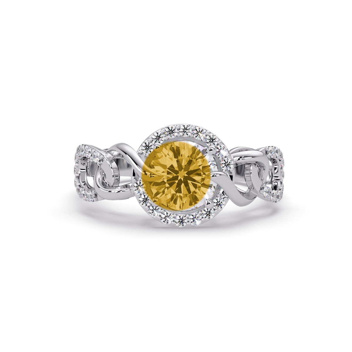 1.0 CTW Round Infinity Halo Pavé Colorstone Ring with Citrine Yellow center in 14K White Gold – Lunéa Paris