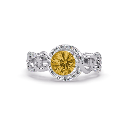 1.0 CTW Round Infinity Halo Pavé Colorstone Ring with Citrine Yellow center in 14K White Gold – Lunéa Paris