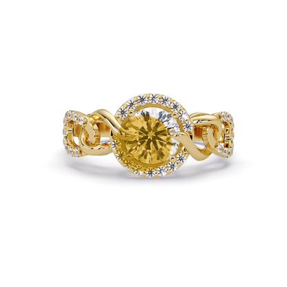 1.0 CTW Round Infinity Halo Pavé Colorstone Ring with Citrine Yellow center in 14K Yellow Gold – Lunéa Paris