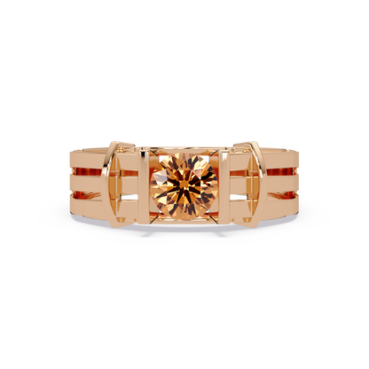 0.8 CTW Round Geometric Split-Rail Men’s Colorstone Ring with Champagne Topaz in Rose Gold – Lunéa Paris