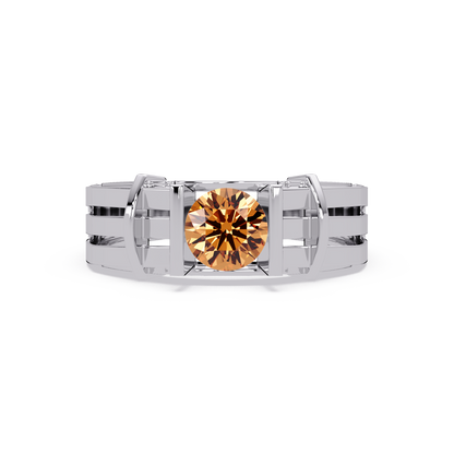 0.8 CTW Round Geometric Split-Rail Men’s Colorstone Ring with Champagne Topaz in White Gold – Lunéa Paris