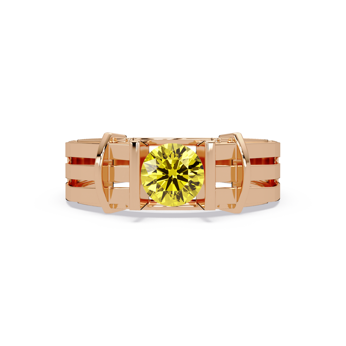 0.8 CTW Round Geometric Split-Rail Men’s Colorstone Ring with Citrine Yellow in Rose Gold – Lunéa Paris