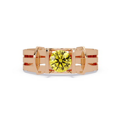0.8 CTW Round Geometric Split-Rail Men’s Colorstone Ring with Citrine Yellow in Rose Gold – Lunéa Paris