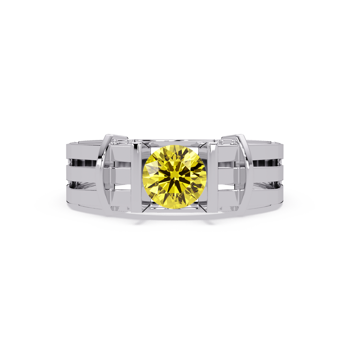 0.8 CTW Round Geometric Split-Rail Men’s Colorstone Ring with Citrine Yellow in White Gold – Lunéa Paris
