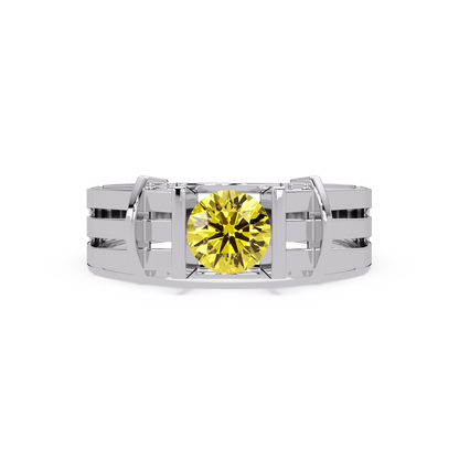 0.8 CTW Round Geometric Split-Rail Men’s Colorstone Ring with Citrine Yellow in White Gold – Lunéa Paris