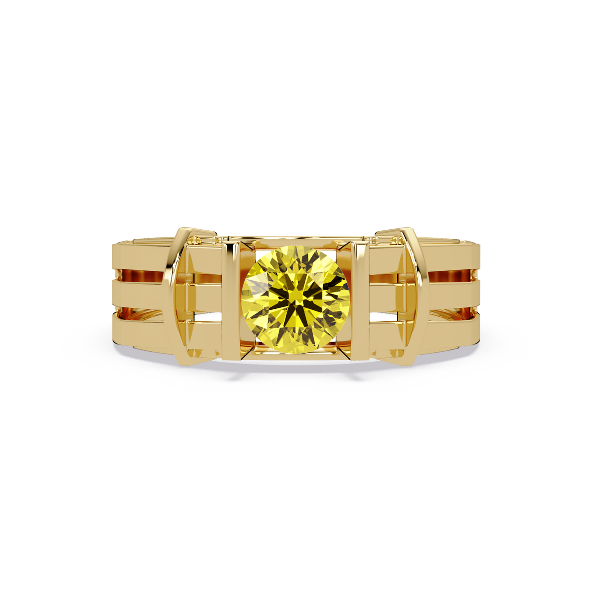 0.8 CTW Round Geometric Split-Rail Men’s Colorstone Ring with Citrine Yellow in Yellow Gold – Lunéa Paris