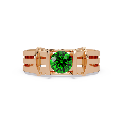 0.8 CTW Round Geometric Split-Rail Men’s Colorstone Ring with Emerald Green in Rose Gold – Lunéa Paris