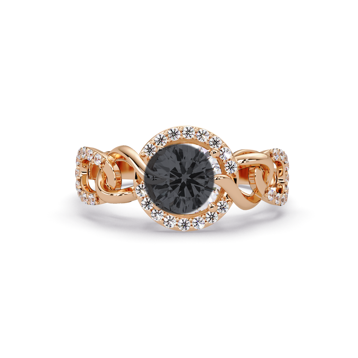 1.0 CTW Round Infinity Halo Pavé Colorstone Ring with Onyx center in 14K Rose Gold – Lunéa Paris