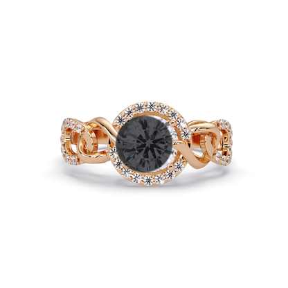 1.0 CTW Round Infinity Halo Pavé Colorstone Ring with Onyx center in 14K Rose Gold – Lunéa Paris