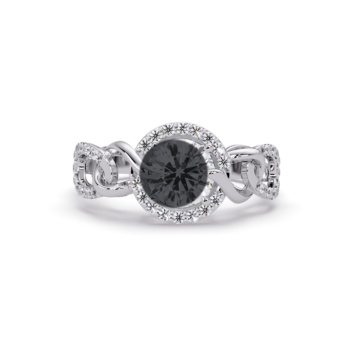 1.0 CTW Round Infinity Halo Pavé Colorstone Ring with Onyx center in 14K White Gold – Lunéa Paris