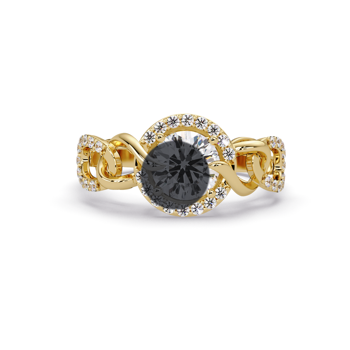 1.0 CTW Round Infinity Halo Pavé Colorstone Ring with Onyx center in 14K Yellow Gold – Lunéa Paris