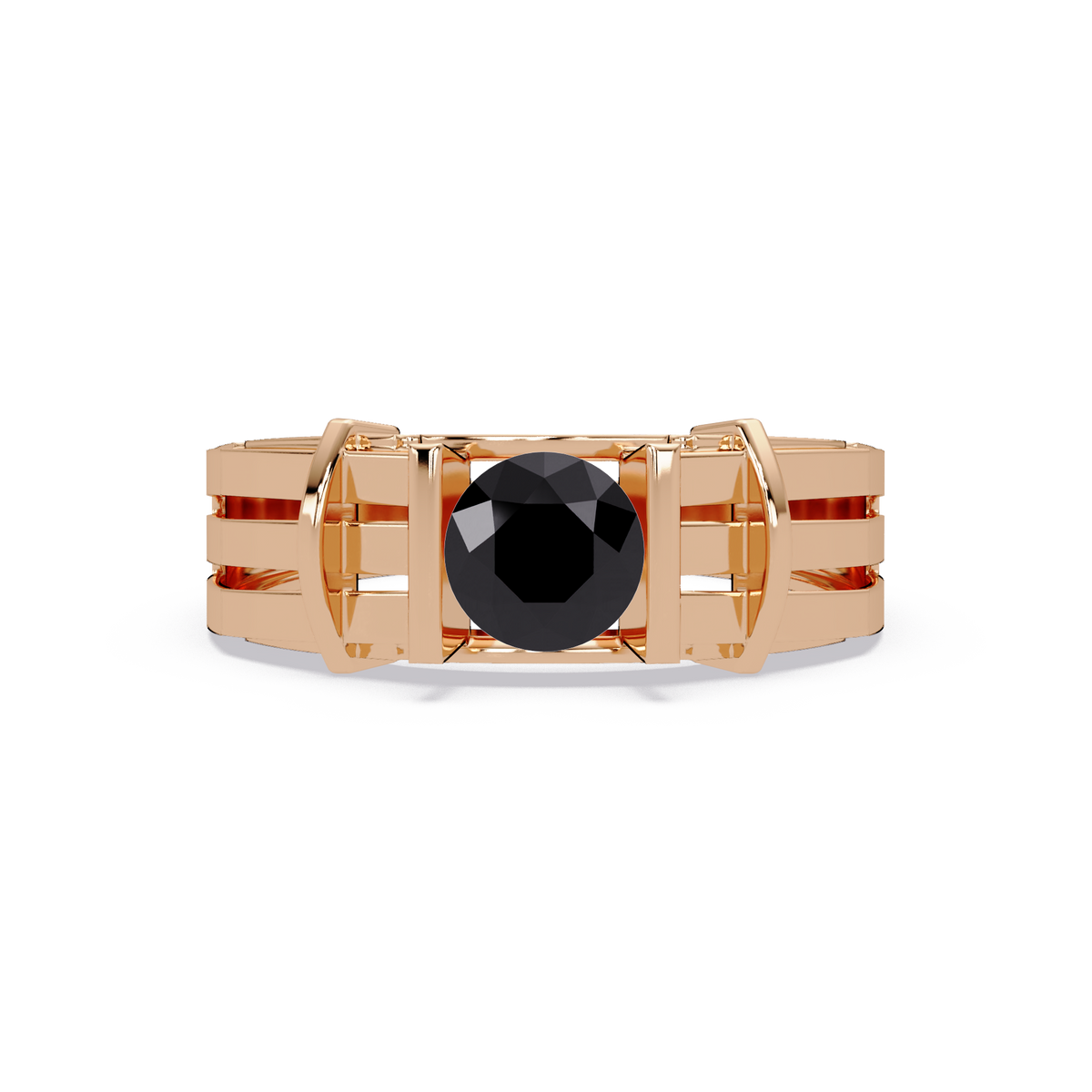 0.8 CTW Round Geometric Split-Rail Men’s Colorstone Ring with Onyx in Rose Gold – Lunéa Paris