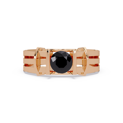 0.8 CTW Round Geometric Split-Rail Men’s Colorstone Ring with Onyx in Rose Gold – Lunéa Paris